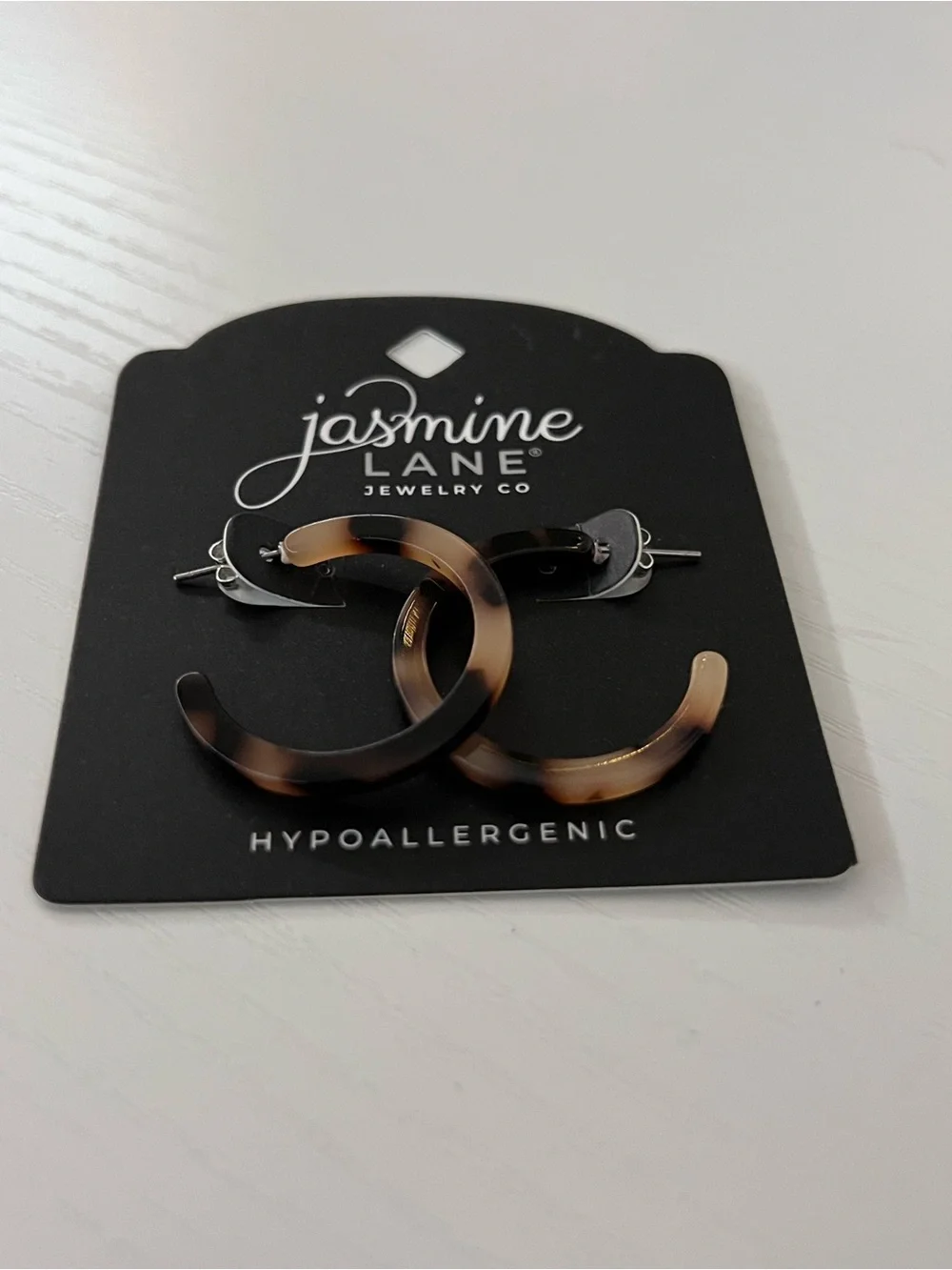 Jasmine Lane Jewelry Co Tortoise Shell Hoop Earrings NWT Hypoallergenic